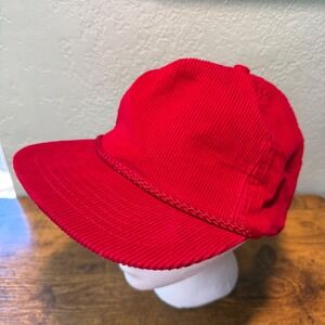 Vtg KC Red Corduroy Zip-back Hat Cap One Size Grandpa Classic 80s Dad Vibe Retro